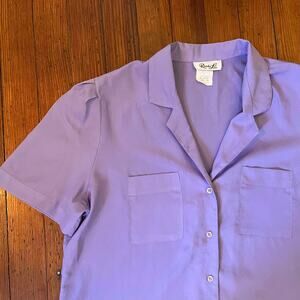 Vintage 70's Light Purple Lavender Button Down Collared Blouse Rhoda Lee Size L